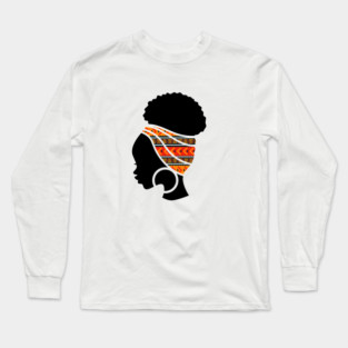 Afro Hair Woman with African Pattern Headwrap Long Sleeve T-Shirt