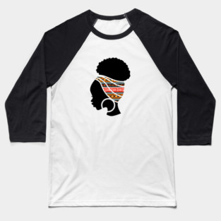 Afro Hair Woman with African Pattern Headwrap Baseball T-Shirt