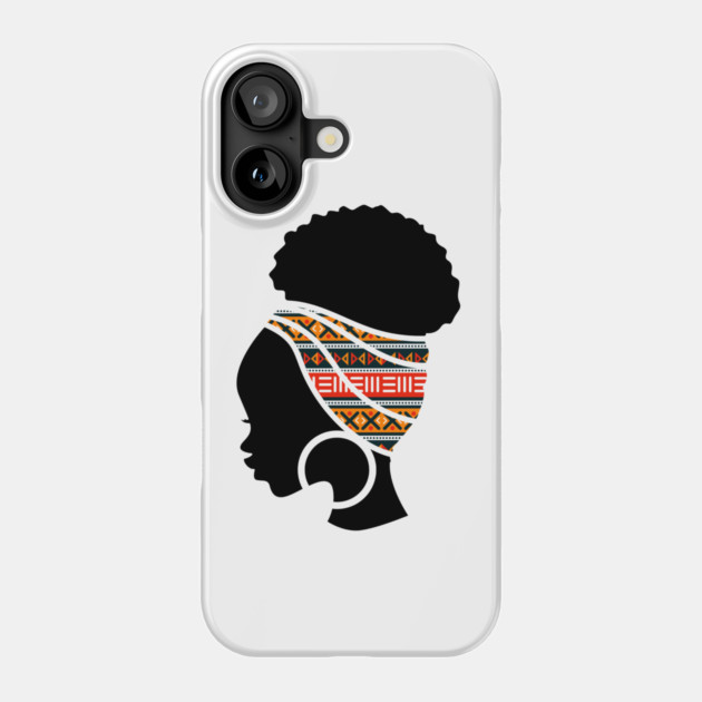 Afro Hair Woman with African Pattern Headwrap Phone Case by logiamerch