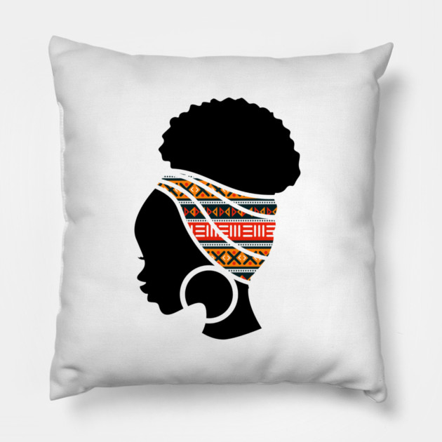 Afro Hair Woman with African Pattern Headwrap Pillow by logiamerch