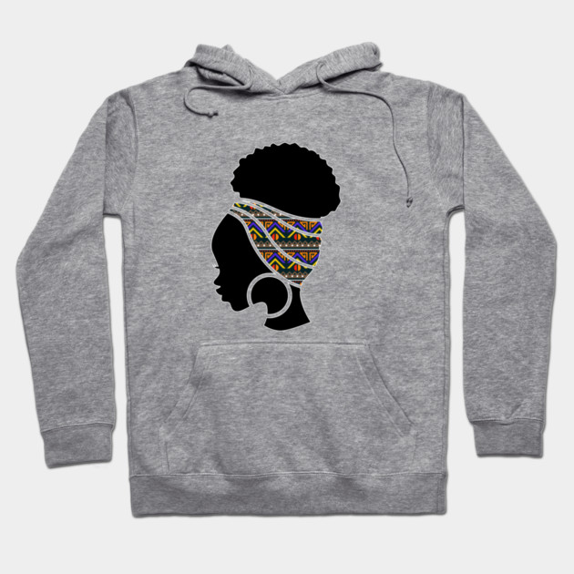 Afro Hair Woman with African Pattern Headwrap Hoodie by logiamerch