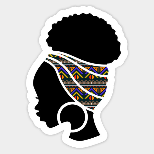 Afro Hair Woman with African Pattern Headwrap Sticker by logiamerch