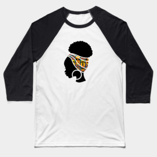 Afro Hair Woman with African Pattern Headwrap Baseball T-Shirt