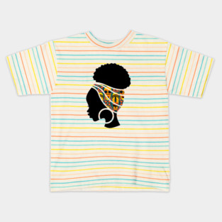 Afro Hair Woman with African Pattern Headwrap Kids T-Shirt
