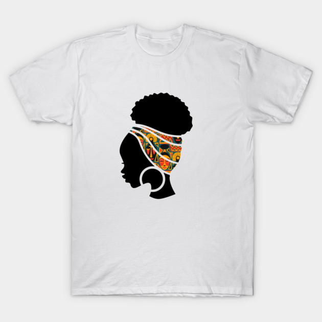 Afro Hair Woman with African Pattern Headwrap T-Shirt by logiamerch