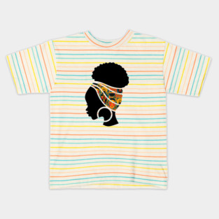 Afro Hair Woman with African Pattern Headwrap Kids T-Shirt