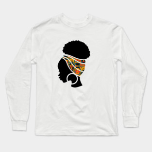 Afro Hair Woman with African Pattern Headwrap Long Sleeve T-Shirt