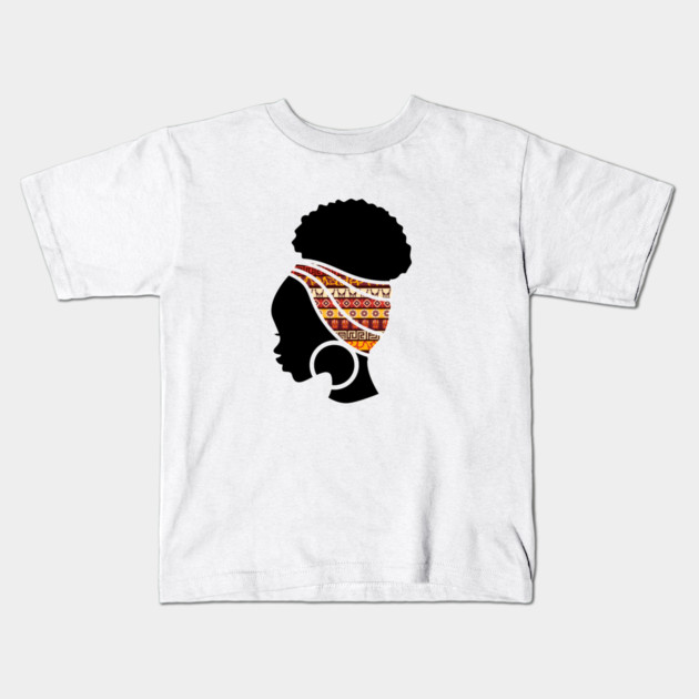 Afro Hair Woman with African Pattern Headwrap Kids T-Shirt by logiamerch