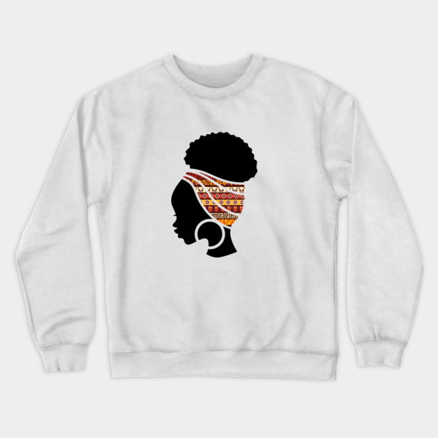 Afro Hair Woman with African Pattern Headwrap Crewneck Sweatshirt by logiamerch