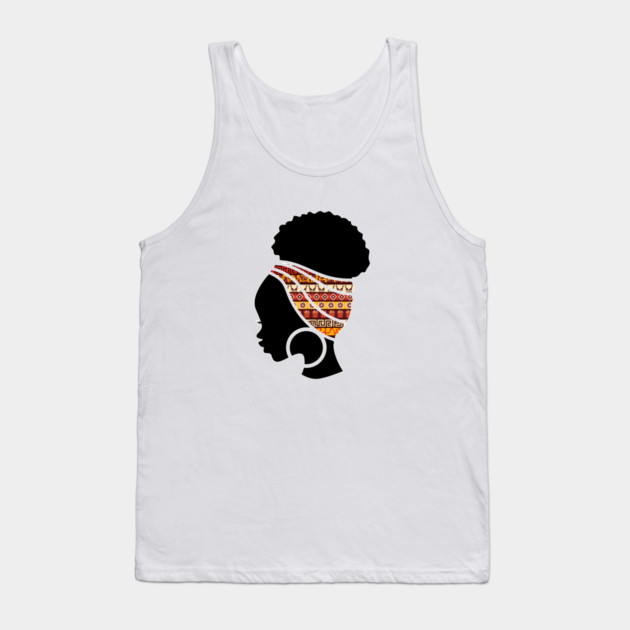 Afro Hair Woman with African Pattern Headwrap Tank Top by logiamerch