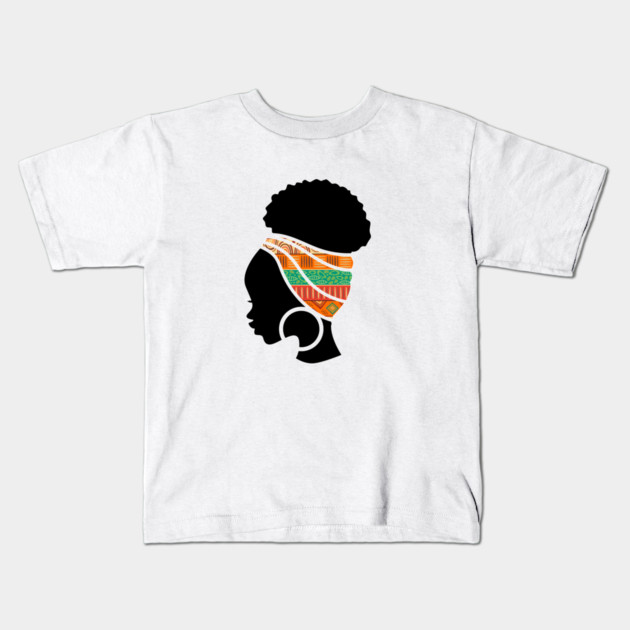 Afro Hair Woman with African Pattern Headwrap Kids T-Shirt by logiamerch