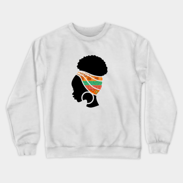Afro Hair Woman with African Pattern Headwrap Crewneck Sweatshirt by logiamerch