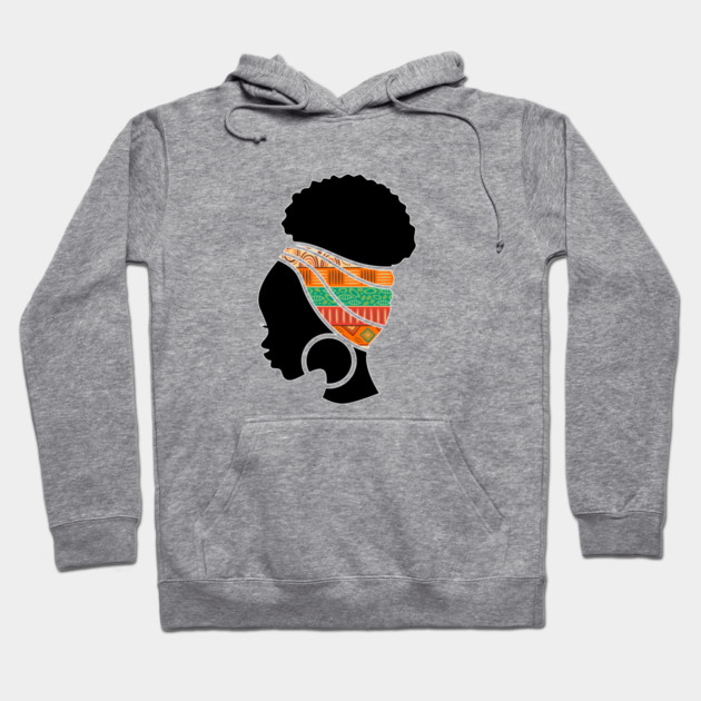 Afro Hair Woman with African Pattern Headwrap Hoodie by logiamerch