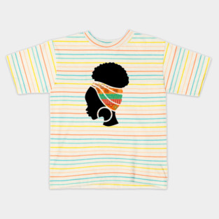 Afro Hair Woman with African Pattern Headwrap Kids T-Shirt