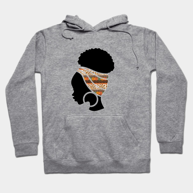 Afro Hair Woman with African Pattern Headwrap Hoodie by logiamerch