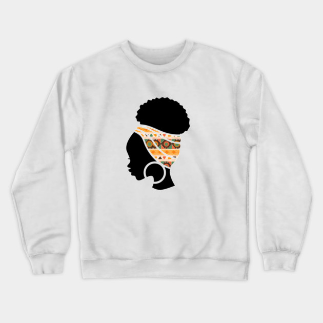 Afro Hair Woman with African Pattern Headwrap Crewneck Sweatshirt by logiamerch