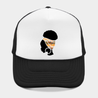 Afro Hair Woman with African Pattern Headwrap Hat