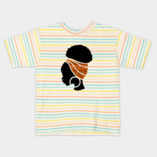 Afro Hair Woman with African Pattern Headwrap Kids T-Shirt