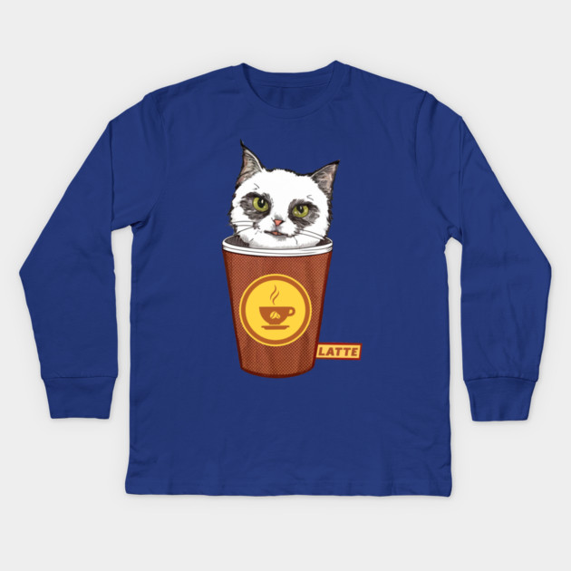Cats And Coffee Kids Long Sleeve T-Shirt by Pixel Threads 