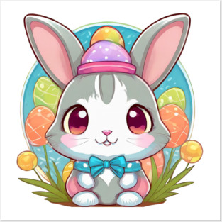 Cute easterbunny with bowtie and hat Posters and Art