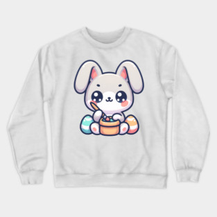 Cute easterbunny painting eggs in kawaii style Crewneck Sweatshirt