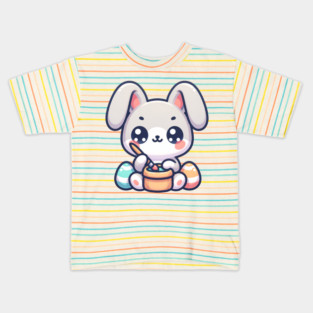 Cute easterbunny painting eggs in kawaii style Kids T-Shirt