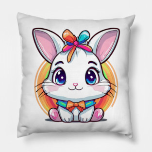 Cute colorful bunny with bowtie Pillow