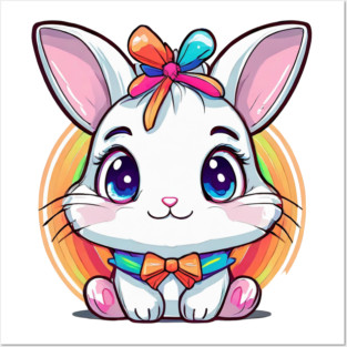 Cute colorful bunny with bowtie Posters and Art