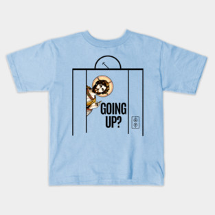 Jesus in Elevator Meme, Going Up? funny design Christ rising risen rizzen up to eternal life, are you joining with Him? Kids T-Shirt