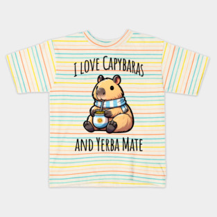 Cute Capybara drinking Argentinian Yerba Mate tea Kids T-Shirt