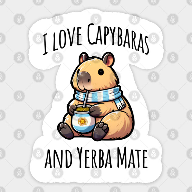 Cute Capybara drinking Argentinian Yerba Mate tea Sticker by Luxinda