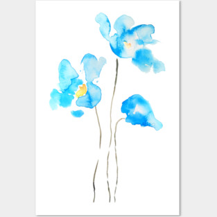 3 abstract blue Himalayan poppies Posters and Art