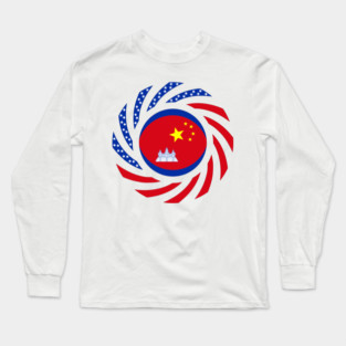 Chinese Cambodian American Multinational Patriot Flag Series Long Sleeve T-Shirt