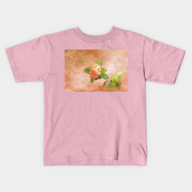 Peach Flowers Digital Art Kids T-Shirt by ButterflyInTheAttic
