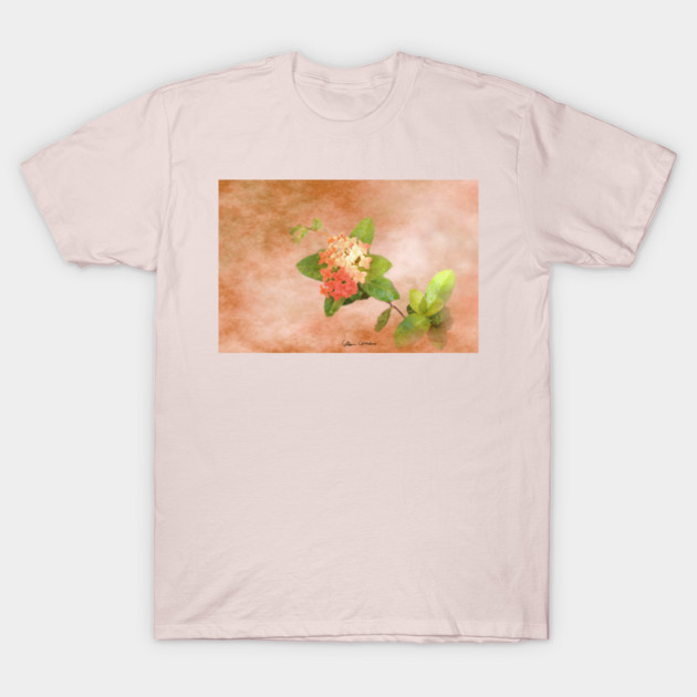 Peach Flowers Digital Art T-Shirt by ButterflyInTheAttic