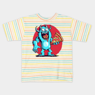 Cute Monster holding a slice of pizza Kids T-Shirt