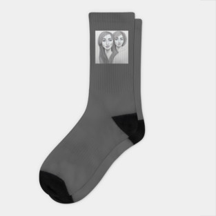 Hand-drawn portrait of twin sisters Socks