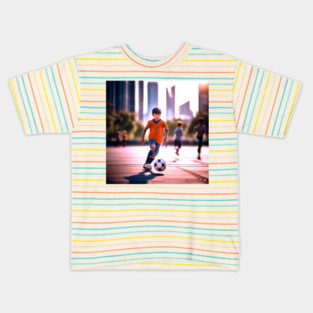 A young boy playing football Kids T-Shirt