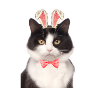 Black and White Cat Easter Bunny T-Shirt