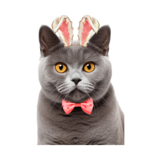 Gray British Shorthair Cat Easter Bunny T-Shirt