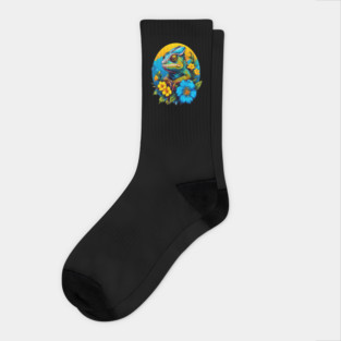 Chameleon Surrounded by Vibrant Spring Flowers Socks