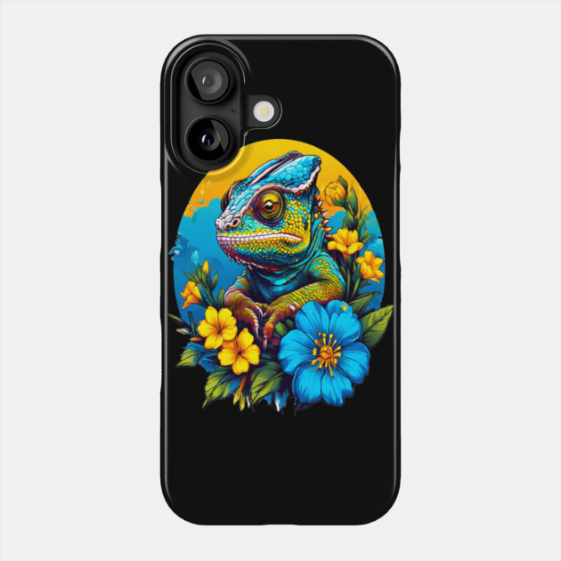 Chameleon Surrounded by Vibrant Spring Flowers Phone Case by BirdsnStuff