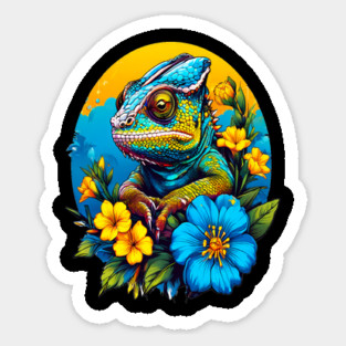 Chameleon Surrounded by Vibrant Spring Flowers Magnet