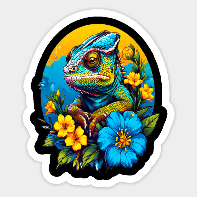 Chameleon Surrounded by Vibrant Spring Flowers Magnet by BirdsnStuff
