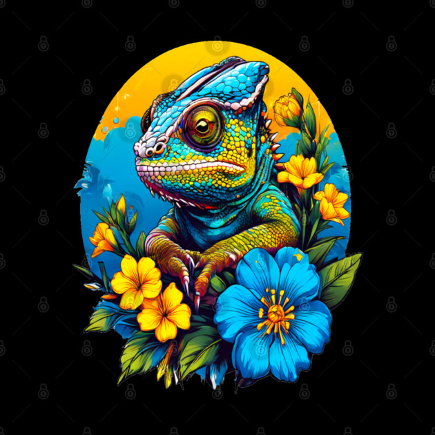 Chameleon Surrounded by Vibrant Spring Flowers by BirdsnStuff