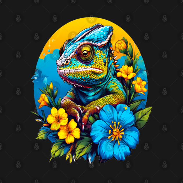 Chameleon Surrounded by Vibrant Spring Flowers by BirdsnStuff
