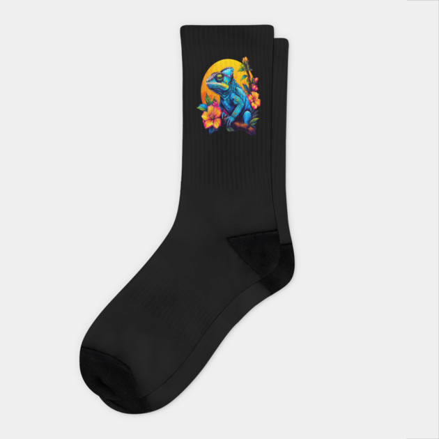 Chameleon Surrounded by Vibrant Spring Flowers Socks by BirdsnStuff