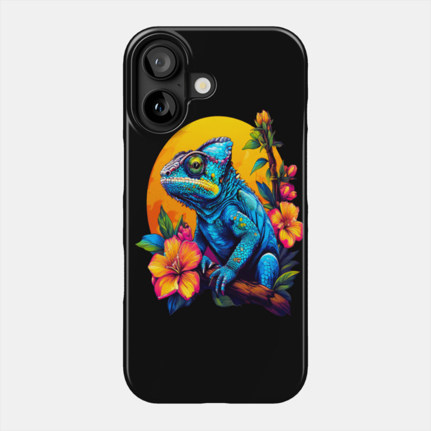 Chameleon Surrounded by Vibrant Spring Flowers Phone Case by BirdsnStuff