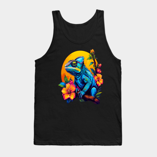 Chameleon Surrounded by Vibrant Spring Flowers Tank Top by BirdsnStuff