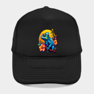 Chameleon Surrounded by Vibrant Spring Flowers Hat
